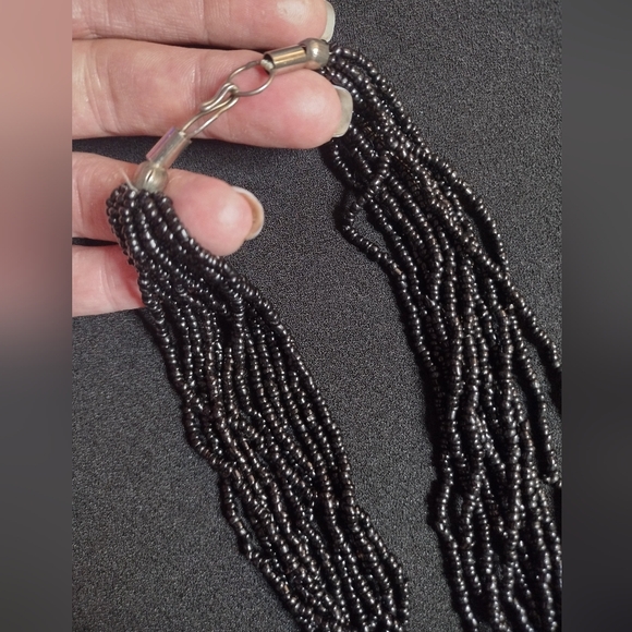 Black Beaded Necklace with Silver Pendant - Picture 5 of 9